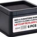 iPrimio Bed Risers 2 Inch - Square, 2 Inch Lift, Heavy Duty, 6 Pack, Up to 10000lbs - Bed Raising Blocks, Furniture Risers - Safe, Sturdy Bed Lifts for College Dorm Rooms, Couches, Tables, Desk Riser (Black)