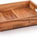 Samhita Acacia Wood Serving Tray with Handles,Wooden Serving Tray, Snack Tray, Breakfast Tray, Great for, Breakfast, Coffee |Size- 10" x 10" x 1.75"
