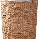 Round Woven Wicker Laundry Hamper with Lid - Large Water Hyacinth Storage Wicker (Natural Brown, 15x15x20 in)