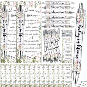 36 Sets Baby in Bloom Theme Baby Shower Favors Includes 36 Wildflower Rolling Ballpoint Pens and 36 Greeting Cards Flower Game Prizes Souvenir