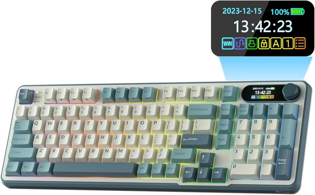 RK ROYAL KLUDGE S98 Mechanical Keyboard w/Smart Display & Knob, Top Mount 96% Wireless Mechanical Keyboard BT/2.4G/USB-C, Hot Swappable, Software Support, Creamy Sounding, 98 Keys
