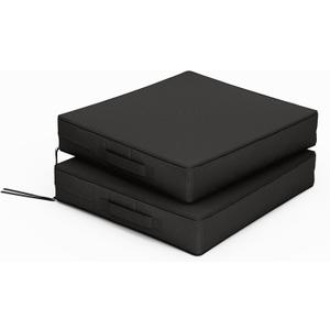 Patio Chair Cushions 17 X 16 X 3 Inch Waterproof Outdoor Seat Cushions for Patio Furniture, Outdoor Sofa Couch Pads with Ties & Handle, Set of 2, Black