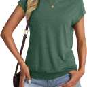 Micticsi Womens Crewneck Cap Sleeve T Shirts Banded Bottom Top Loose Fit Short Sleeves Tee Casual Summer Basic Tops 2026 (Green, M)