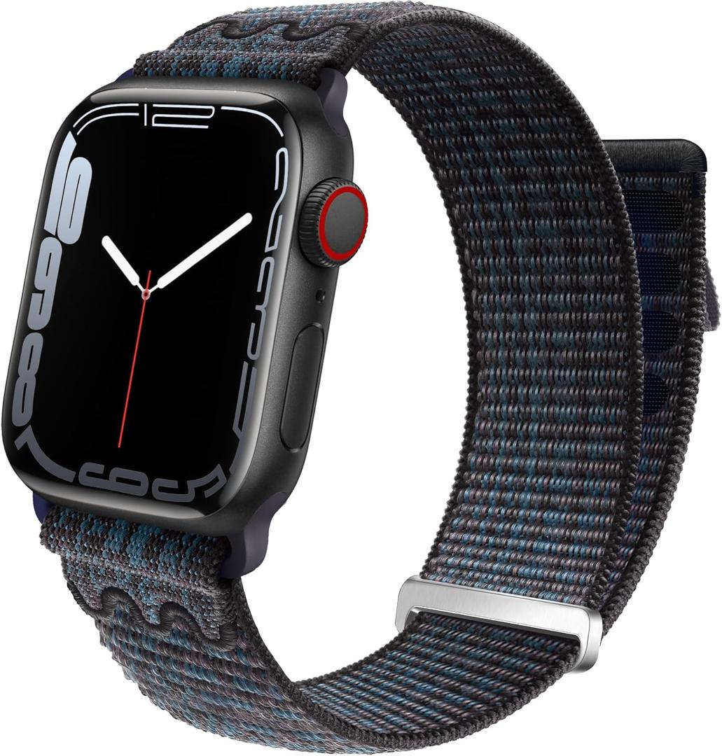 Sport Loop Nylon Band Compatible with Apple Watch Band 38mm 40mm 41mm 42mm 44mm 45mm 49mm Ultra 2 iWatch Series 9 8 7 6 SE 5 4 3 2 1 Strap, Fit for iPhone Watch Band Women Men Stretchy (Black Blue)