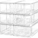 6Pack Acrylic Storage Drawers, Clear Stackable Storage Drawers, Acrylic Storage Bins with Drawers for Fridge Organizers, Plastic Drawers Stackable for Makeup Organizers Cosmetic Display, Medium