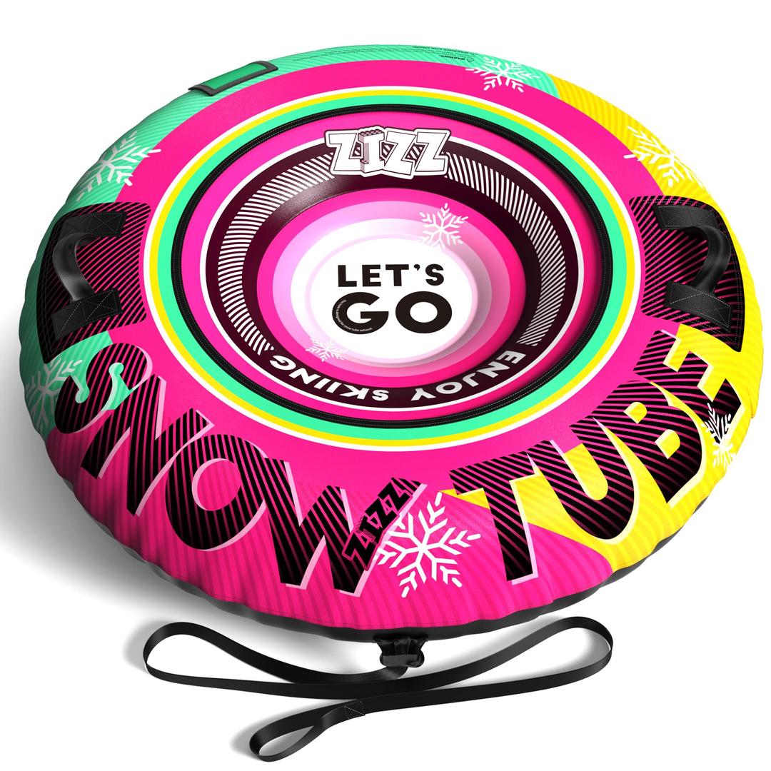 ZIZZ Inflatable Snow Tube Sled - 48'' Snow Tubes for Sledding Heavy Duty with Premium Canvas Covers for Kids Adults Fun Snow Toys Winter Outdoor Toys for Boys Girls Ideal Christmas Birthday Gift