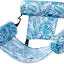 SLOOSH Pool Floats Chairs Adult,Inflatable Pool Lounge,Plant Pattern Floating Mat Hammock,Blow up Water Chairs Noodles rafts for Party Summer Water Beach Fun, Blue Leaves