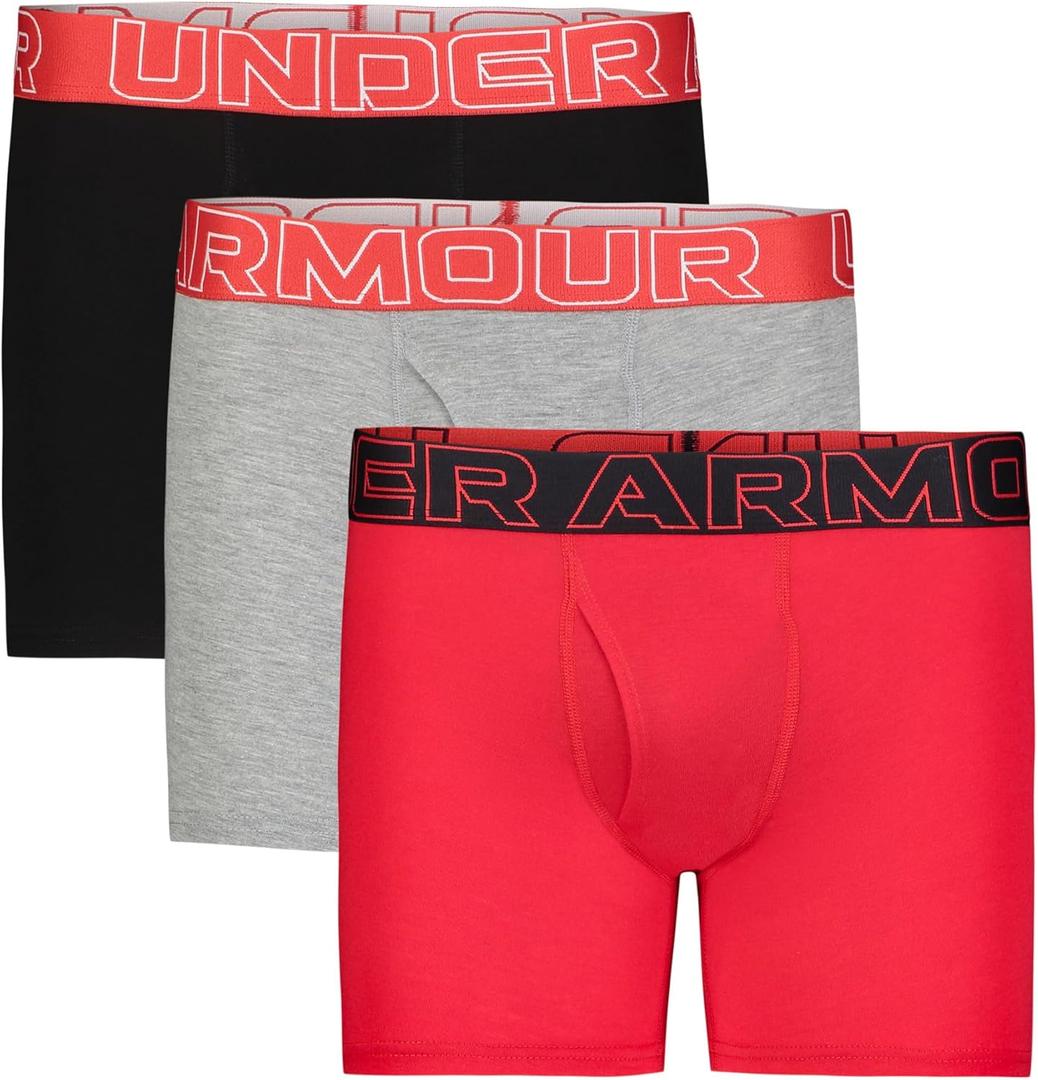 Under Armour boys Charged Stretch Boxer Jock, Lightweight & Smooth Stretch Fit (Medium, 3-pack Performance Cotton-red)