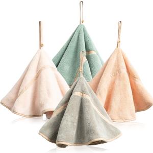 R HORSE 4Pcs Hanging Hand Towels with Loop Absorbent Coral Fleece Bathroom Hand Towels Soft Thick Dish Cloth Dry Towels for Kitchen Bathroom (4 Colors)