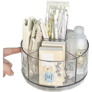 Heavy Duty Rotating Pencil Holder, Desk Organizer with Multi-Compartment Design-Stylish, Functional Storage Solution for Home Offices, Classroom, Art Supplies Storage (Transparent Ripple)