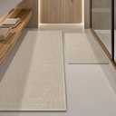 YIHOUSE Beige Bathroom Rug Sets 2 Piece, Absorbent Bath Mat for Bathroom Non Slip Washable, Bath Room Mat Quick Dry, Thin Bath Rug Set for Toilet and Floor(17"x24"+17"x47")