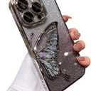 Designed for iPhone Case,Luxury Electroplated Liquid Floating Gradient Glitter Quicksand Butterfly Clear Shockproof Protective Cover Phone Case (Silver,iPhone 13 Pro Max)