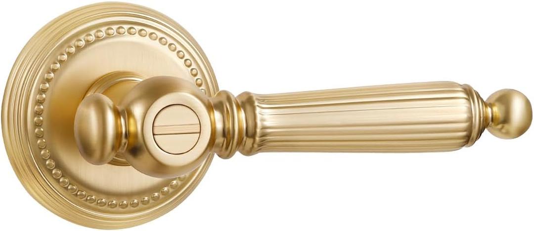 2 Pack Gold Door Lever Privacy Brushed Brass Door Handle Door Lever Bedroom and Bathroom Zinc Alloy