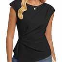 GRACE KARIN Womens 2026 Spring Short Sleeve Tops, Dressy Casual Peplum Shirts Outfit, Tunic Blouses Trendy Fashion Clothes Black XL