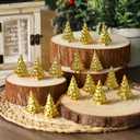 Soulchen 50 Pcs Mini Christmas Tree Figurines Gold Resin Miniature Christmas Statue Micro Tabletop Mantel Shelf Centerpieces Garden Landscape Dollhouse Cake Decoration DIY Craft Charms for Party Gift