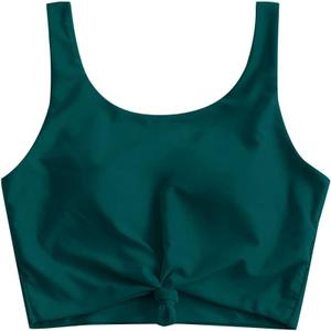 ZAFUL Women's Front Knot Bikini Tops Crop Tankini Top Scoop Neck Padded Bathing Suit Tops (Large, C-peacock Blue)