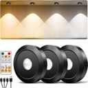 Upgraded Puck Lights with Remote Control, Rechargeable Closet Lights, 1500mAh Battery Cabinet Lights, 3 Color and Timing Function, Dimmable LED Tap Light, Stick on Lights for Kitchen Shelf(3 Pack) (3 Pack)