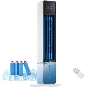 Evaporative Air Cooler, 3-in-1 Portable AC Tower Fan Air Conditioner with 4 Modes & 3 Speeds, 24H Timer, Remote 60°Oscillating Tower Fan, Quiet Swamp Cooler, Tower AC for Bedroom Office, 36inch, Black