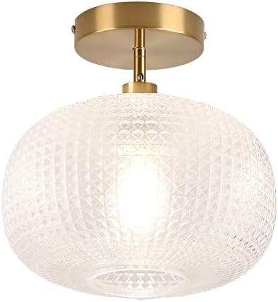 Gold Semi Flush Mount Ceiling Light Fixture,Hallway Light Fixtures,Industrial Close to Ceiling Mount,Globe Glass Ceiling Fixture,Vintage Ceiling Lamp,Farmhouse Lighting for Bathroom Entryway Bedroom