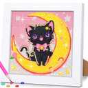 SuanFA Cat Diamond Art Kits for Adults with Frame, Moon Diamond Painting Kits for Kids,Full Round Drill Gem Painting Kit with Colorful Box for Decoration and Gift(15x15 cm/6x6 inch)