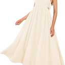 MITILLY Women's Summer Flutter Sleeve Square Neck Tie Back Casual Pleated A-Line Flowy Maxi Dress with Pockets