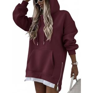 CHICME Womens Oversized Long Hoodie Dress Fall Outfits Comfrt Pullover Sweatshirt Winter Clothing (Large, Wine Red)