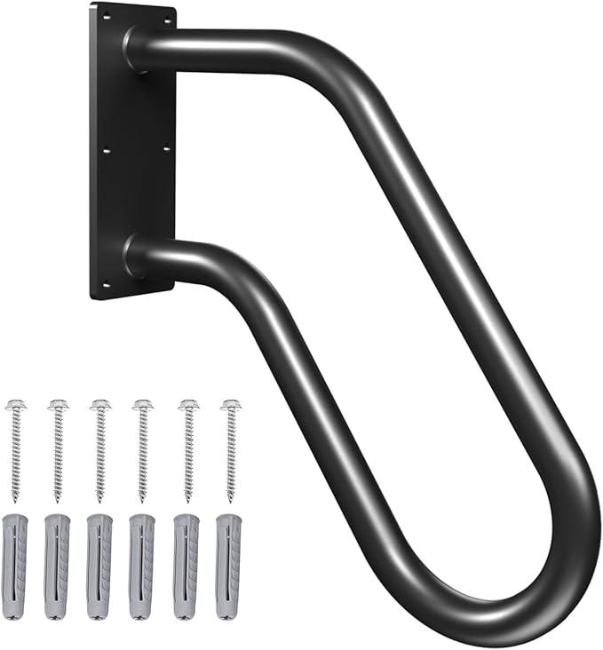 Handrails Wall Mount Stair Safety Handle NonSlip Step Metal UShape Grab Yard Mounted Garage Porch Garden Hand Railings Powder Coated Heavy Duty Indoor or Outdoor Safe Bars (2 Pack)