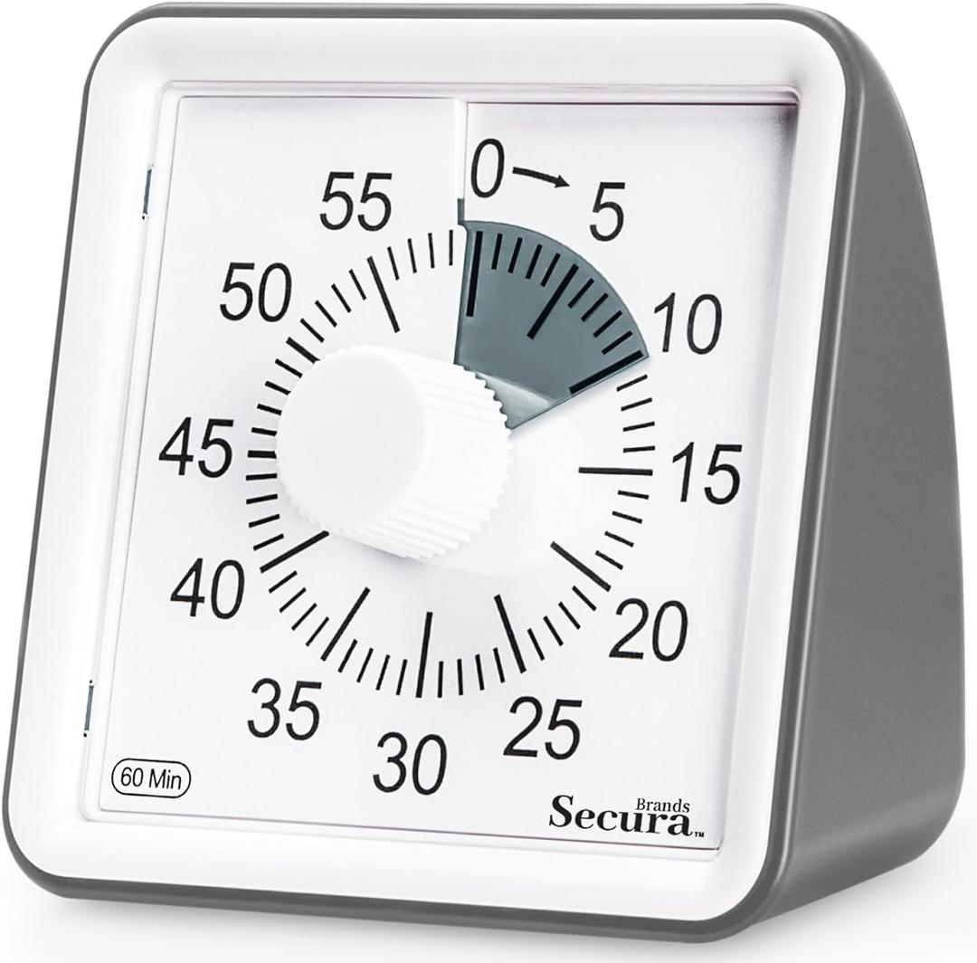 Secura 60-Minute Visual Countdown Timer for Kids & Adults, Classroom Time Management Tool (Gray & Dark Gray)