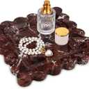 Square Marble Decorative Tray with Scalloped Edge,Luxury Natural Stone Bathroom Vanity Tray, Dresser Top Perfume Coffee Home Kitchen Sink Tray, Key Trinket Ring (Rosso Lepanto, 8 * 8)