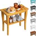 Bamboo Shower Bench Stool with Storage Shelf, Waterproof Shower Chair Spa Bath Seat, Shower Stool for Inside Shower, Bathroom Bench Seat for Adults Elderly Seniors for Indoor or Outdoor Use (Natural)