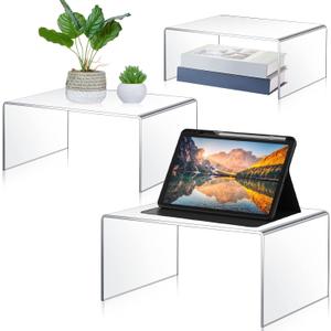 RattanView 3 Pcs Extra Large 14, 13, 12 Inch Acrylic Display Risers Clear Acrylic Shelf Riser Display Stands 5 mm Thick Rectangular for Collectibles Figures
