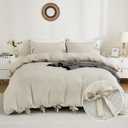 Annadaif Beige Duvet Cover Queen(90x90 Inch), 3 Pieces (1 Duvet Cover, 2 Pillowcases) Soft Washed Microfiber Bow tie Bowknot Duvet Cover Set, Easy Care Bedding Set for Men, Women