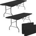 Fivenl 2 Pack 6 Feet Portable Folding Table Black, Steel Legs Fold-in-Half with Carrying Handle Rectangular Plastic Foldable Table for Party, Wedding, Camping, Picnic, Dining, Indoor Outdoor Events  6 FT, Black, 2