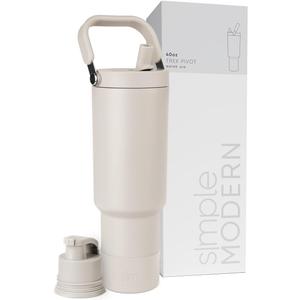 Simple Modern Trek Pivot | 40oz Flip Straw Tumbler with Handle | Water Bottle & Boot | Interchangeable Straw & Chug Lids | Insulated Stainless Steel Jug | Gym Sports Outdoors | Almond Birch