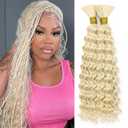 20 Inch 613 Blonde Deep Wave Bulk Hair for Braiding 2 Bundles 200G Curly Braiding Hair for Boho Braids Curls 100g/Bundles Micro Twist No Weft Wet and Wavy Bohemian Braiding Hair Extensions