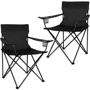 Joyfair Portable Camping Chair, Outdoor Lawn Folding Chairs for Adults, Heavy Duty Large Foldable Chairs for Beach, Fishing, Tailgating Outdoor Sport, 2 Cup Holders & Carry Bag (Black)