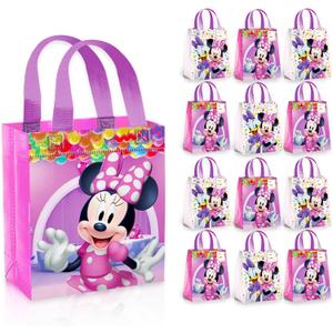 Minnie Mouse Party Favor Bag Set 12 Pack of 8" Minnie Mouse Party Goodie Bags for Kids Bulk Reusable Mini Totes | Disney Birthday Party Supplies