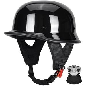 DOT Certified German Style Motorcycle Half Helmet, Vintage ABS Lightweight Helmet for Adults, Retro Half Face Helmet for Cruiser Scooter Chopper (Black, L)