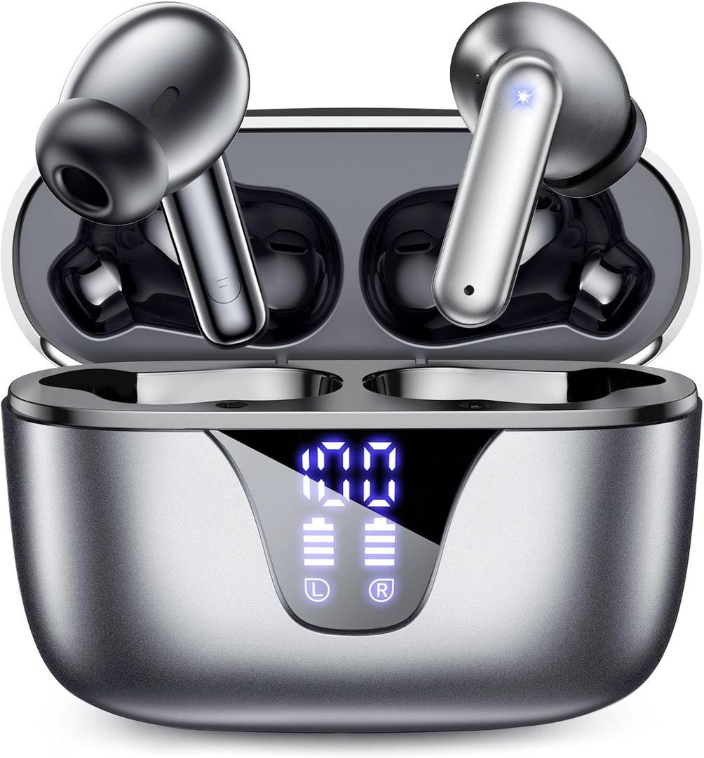 Wireless Earbuds Bluetooth Headphones, 50H Playtime Ear Buds with Mic, LED Digital Display Charging Case, IPX7 Waterproof, Deep Bass Stereo, in-Ear Earphone for iPhone Andriod Phone - Black