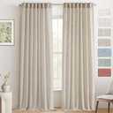 Semi Sheer Linen Curtains 84 Inches Long for Living Room Natural Colored Light Filtering Window Treatment Panels Back Tab/Rod Pocket Neutral Drapes for Bedroom/Farmhouse, 2 Panel 7 FT