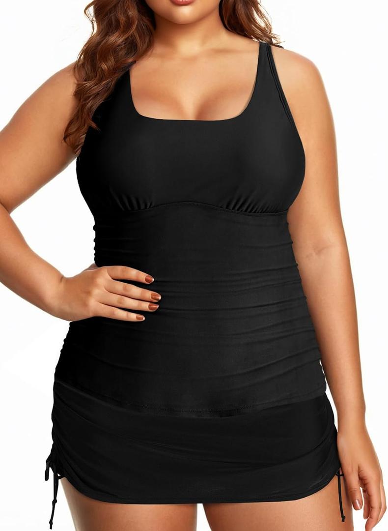 Aleumdr Plus Size Tankini Swimsuits with Skirt for Women Two Piece Bathing Suit Tummy Control Swim Dress Swimwear (X-Large)