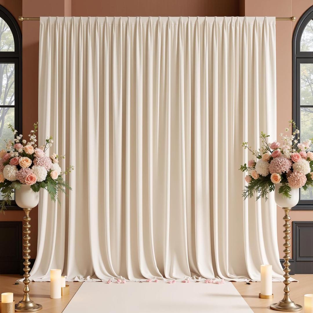 10x10 FT Wrinkle Free Ivory Backdrop Curtains for Wedding Parties, Soft Polyester Photo Backdrop Curtains with 4 Inch Rod Pockets for Birthday Party Photography, 2 Panels 5x10 FT