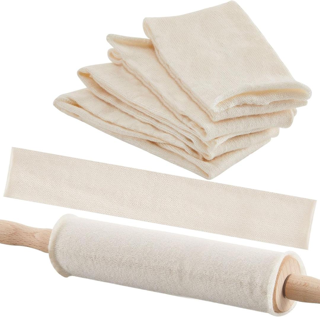 Patelai Set of 4 Rolling Pin Covers 14.96 x 1.97 Inch Cotton White Rolling Pin Sock Sleeve for Baking