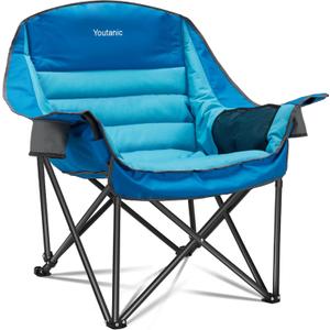 Oversized Camping Chair, Portable Folding Camping Chairs with Side Pocket, Cup Holder and Carry Bag, Heavy Duty Outdoor Camping Chairs for Adults, Fishing, Sports, Trip, up to 400lbs, Style 1 (Blue)