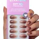 BTArtbox Press On Nails Almond - Molten Chrome, Ombre Brown Short Press On Nails with Glue and Adhesive Tabs for Women, Soft Gel Glue On Nails in 16 Sizes - 32 Stick On Nails Kit