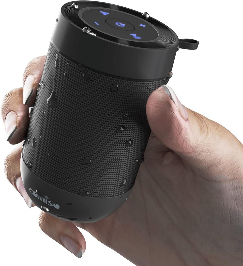 comiso Bluetooth Speaker,5.3 Bluetooth Speakers Wireless,TWS Stereo Pairing,Built in Mic,360 HDSound,IP65 Waterproof Speaker,Support TF Card, for Home/Party/Outdoor/Beach, Gift for Men/Women-Black