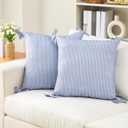 SmoothNovelty 2 Pcs Coastal Pillow Covers 20 * 20 Inch Blue and White Striped Throw Pillow Covers with Bow Ties Chic Cotton Decorative Cushion Shams for Sofa Living Room Bed Outdoor Home Decoration