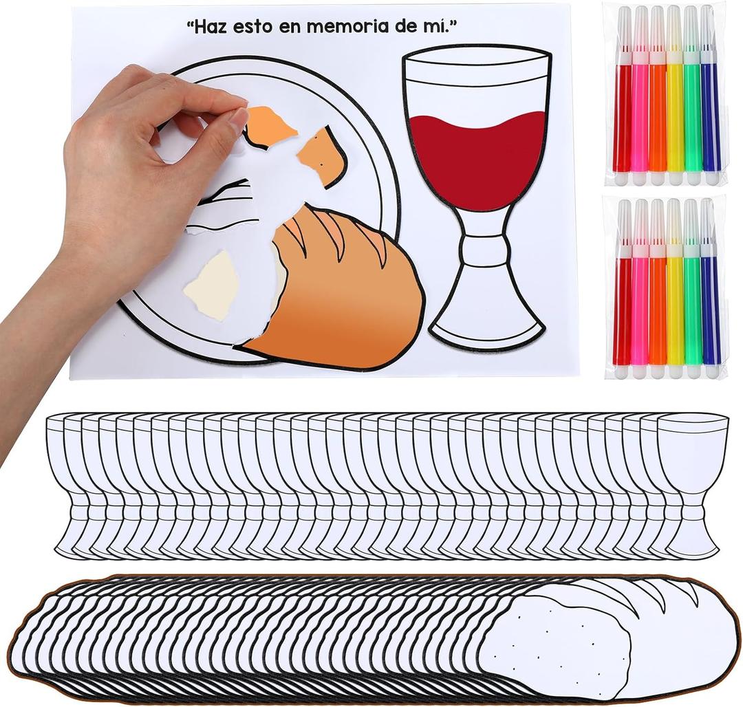 Kosiz 36 Set Last Supper Crafts Bulk DIY Holy Communion Craft Color Your Own Christian Easter Last Supper with Colored Pen for Easter First Communion Religious Sunday Church Holy Week Party Activities