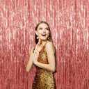 Rose Gold Backdrop Birthday Decorations - Foil Fringe Curtain Streamers for Sweet 16 Party Decorations Birthday Decorations for Women-5 Packs