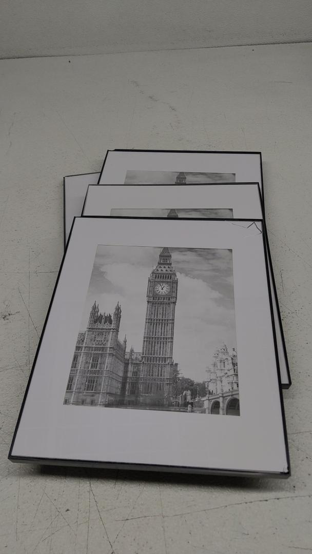 GOmaize Front Loading Black Picture Frame Set of 4,Display pictures 8x10 with mat or 11x14 Without Mat, Wall and Table Mounting